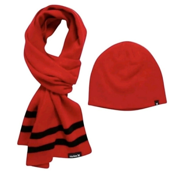 Hurley Red Beanie Hat and Scarf Set - NWT - Picture 2 of 7